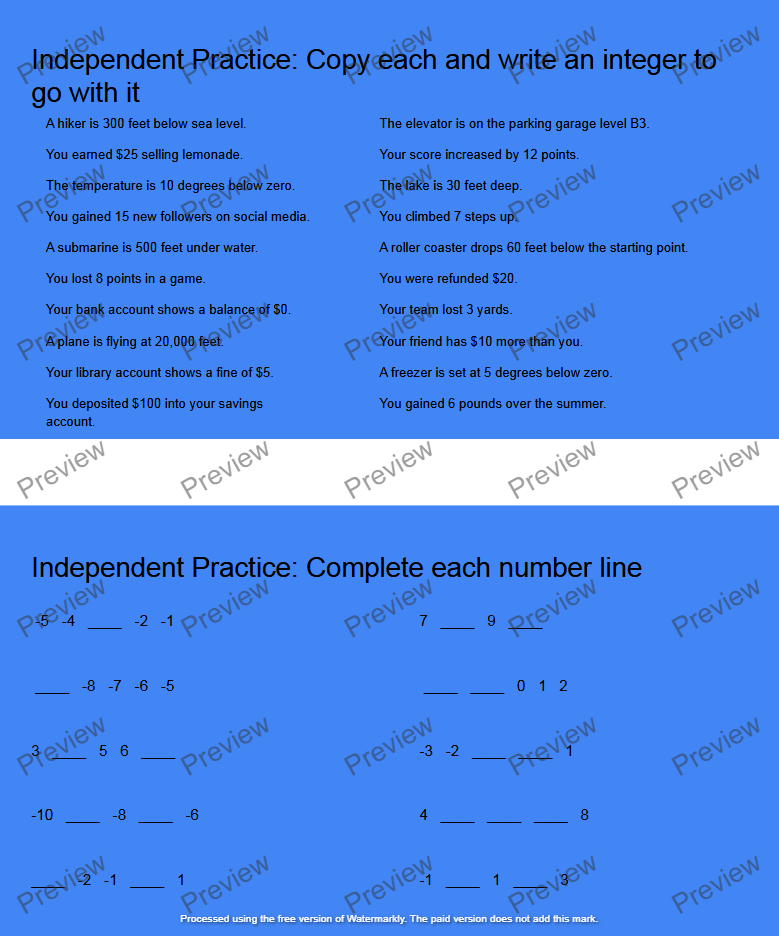Subtracting Integers, Chapter 1, Lesson 5