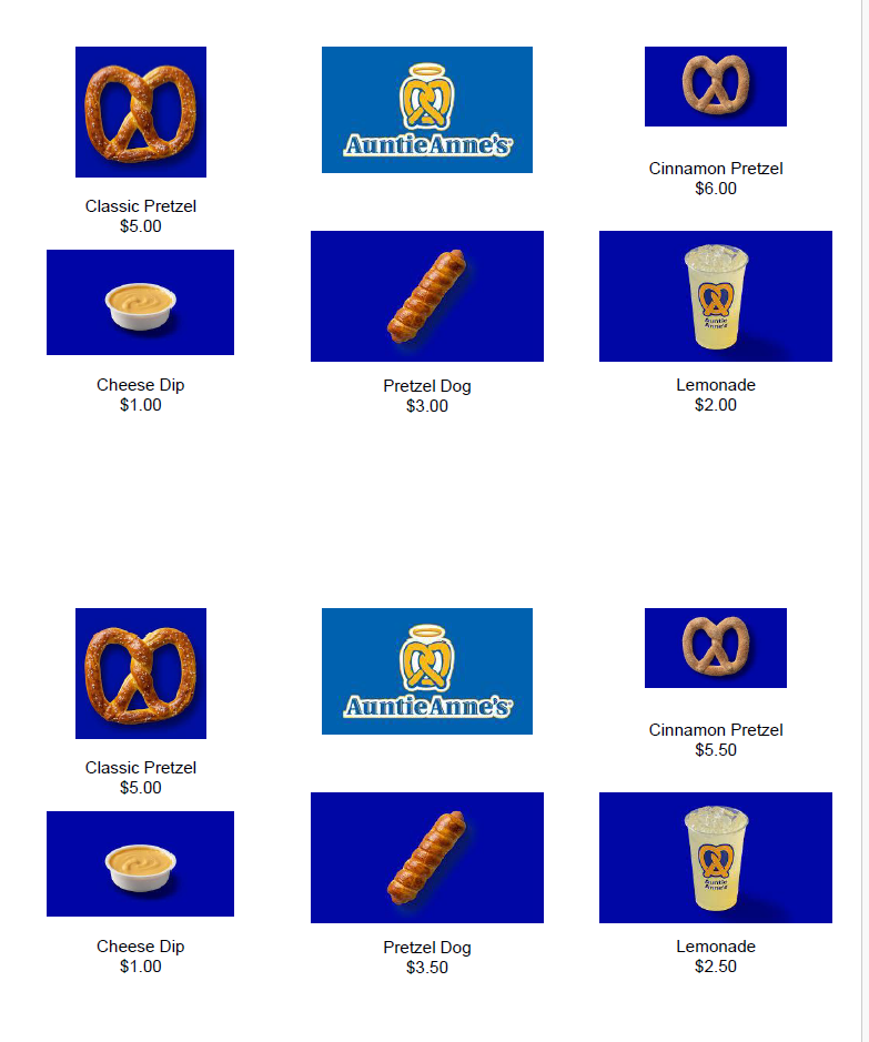 Menu Math - 3 Menus (4 Levels each) Auntie Anne's, Pizza Hut, and Raising Cane's